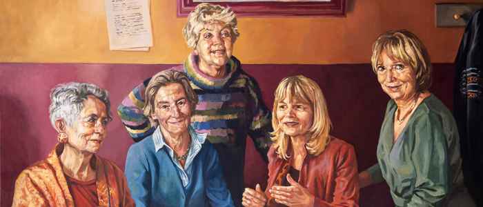 Schilderij van vijf iconische vrouwelijke hoogleraren