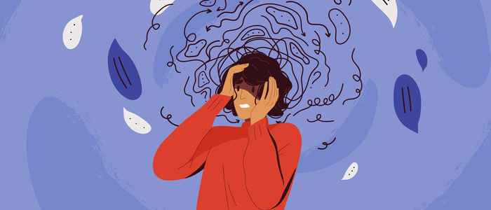 Gefrustreerd persoon met nerveus probleem voelt angst en verwarring van gedachten