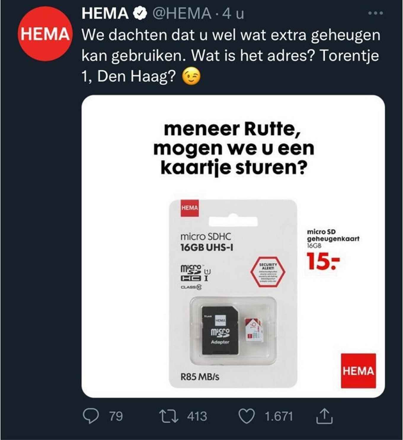 HEMA biedt een geheugenkaartje aan voor de telefoon
