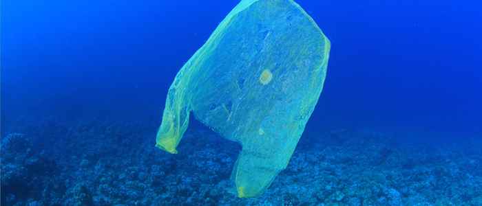 Plastic tas drijft in de oceaan