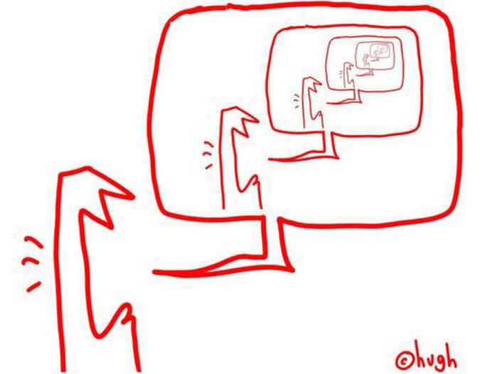 iemand die schreeuwt en zichzelf op een computerscherm ziet