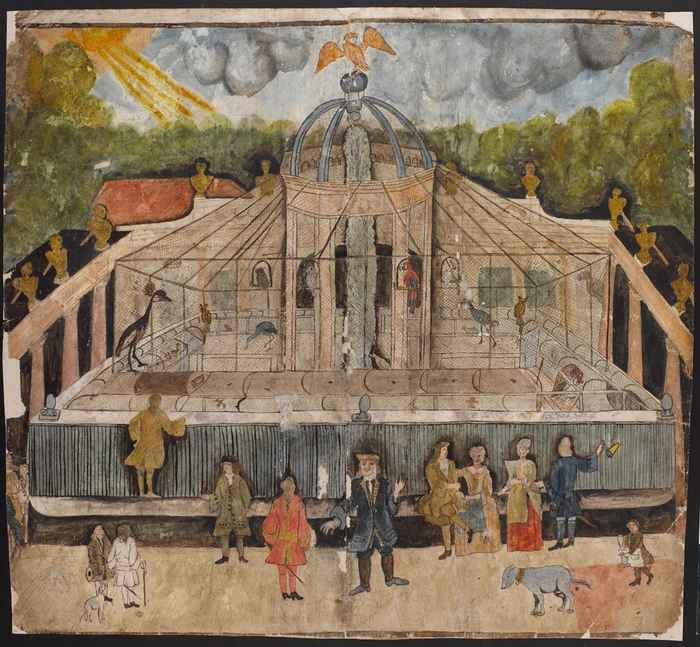 binnentuin van de menagerie van Blauw Jan aan de Kloveniersburgwal ca. 1700