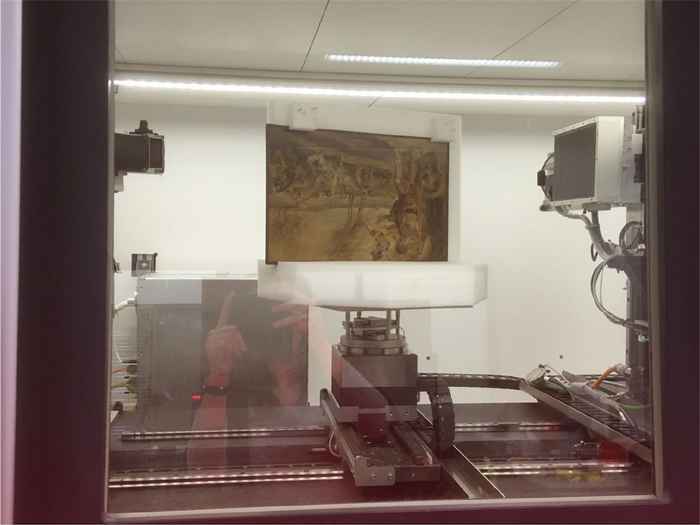 paneelschilderij ‘Cadmus slaat de vechtende krijgers gade’ onder de CT-scan