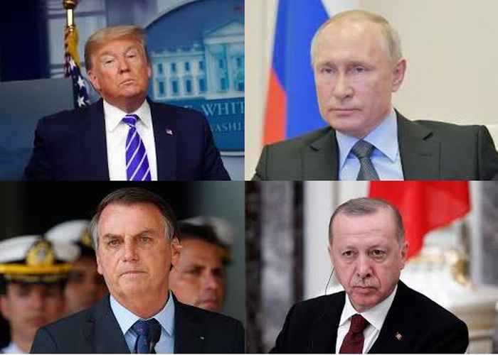 Portraits of Trump, Putin, Erdogan and Bolsonaro