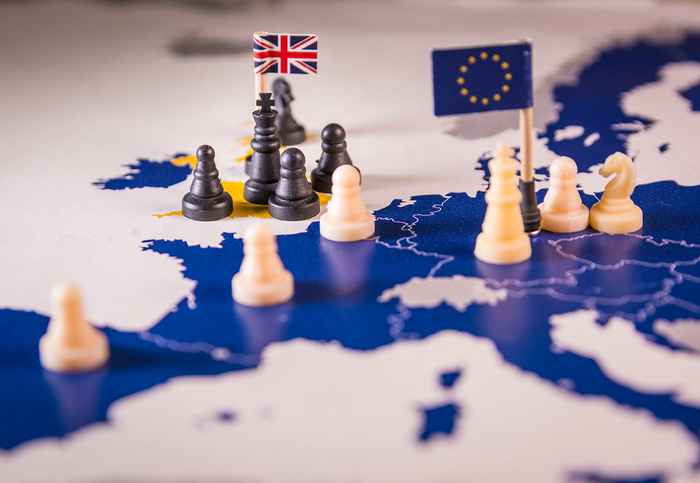 UK and EU pawns on EU map