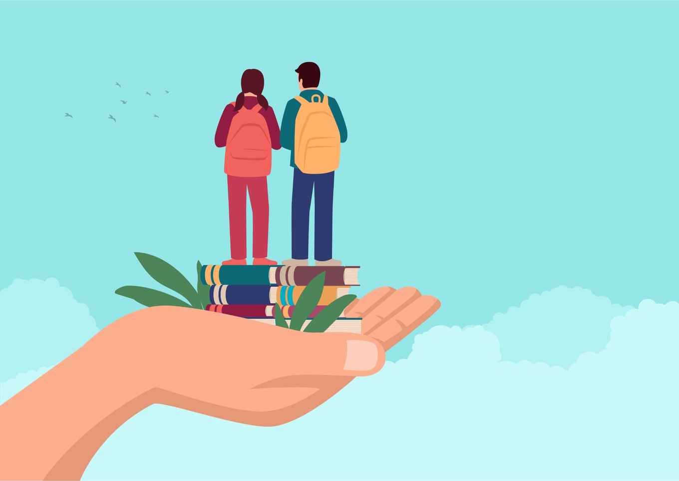 een hand ondersteunt twee leerlingen