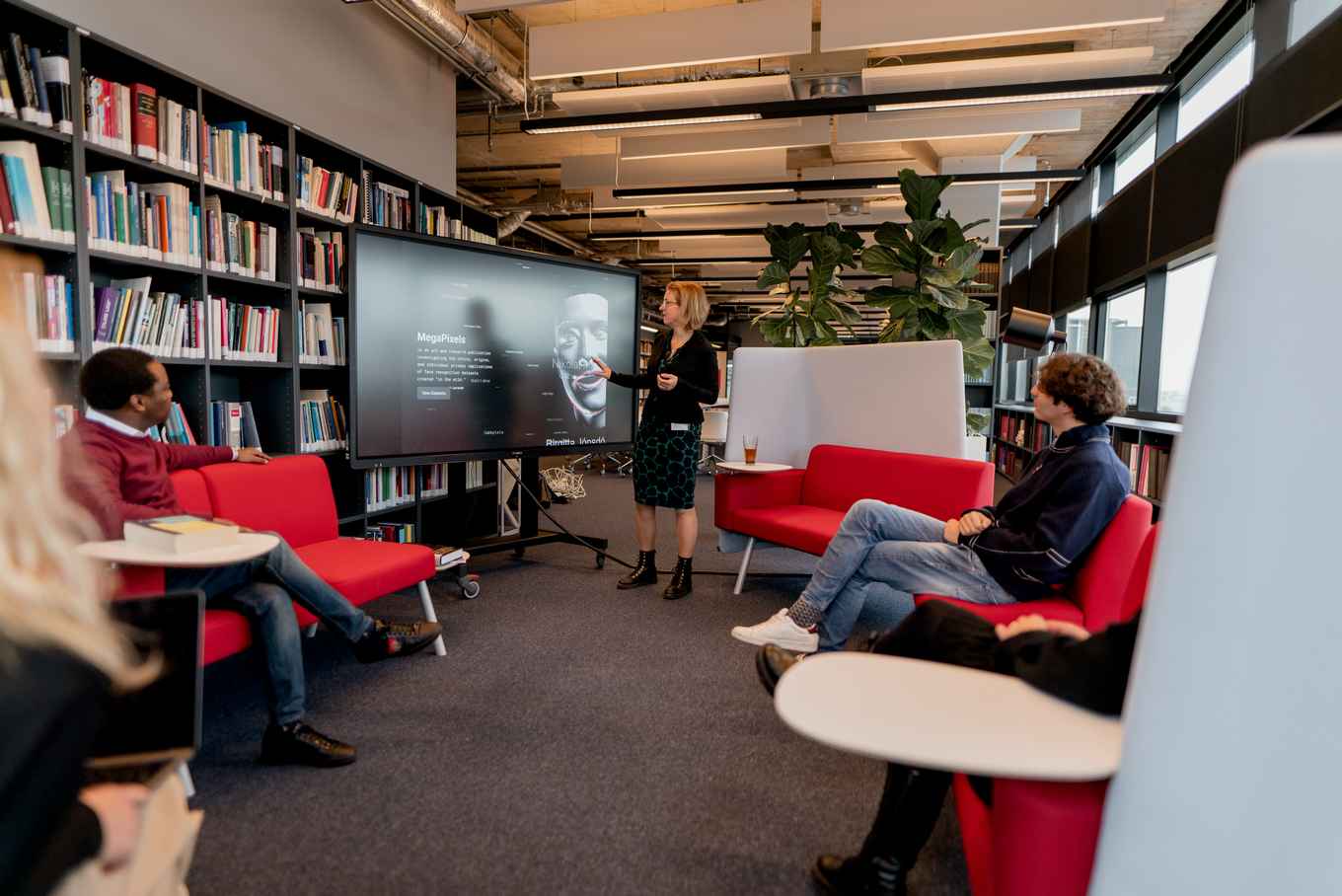 Professor Kristina Irion talking to students