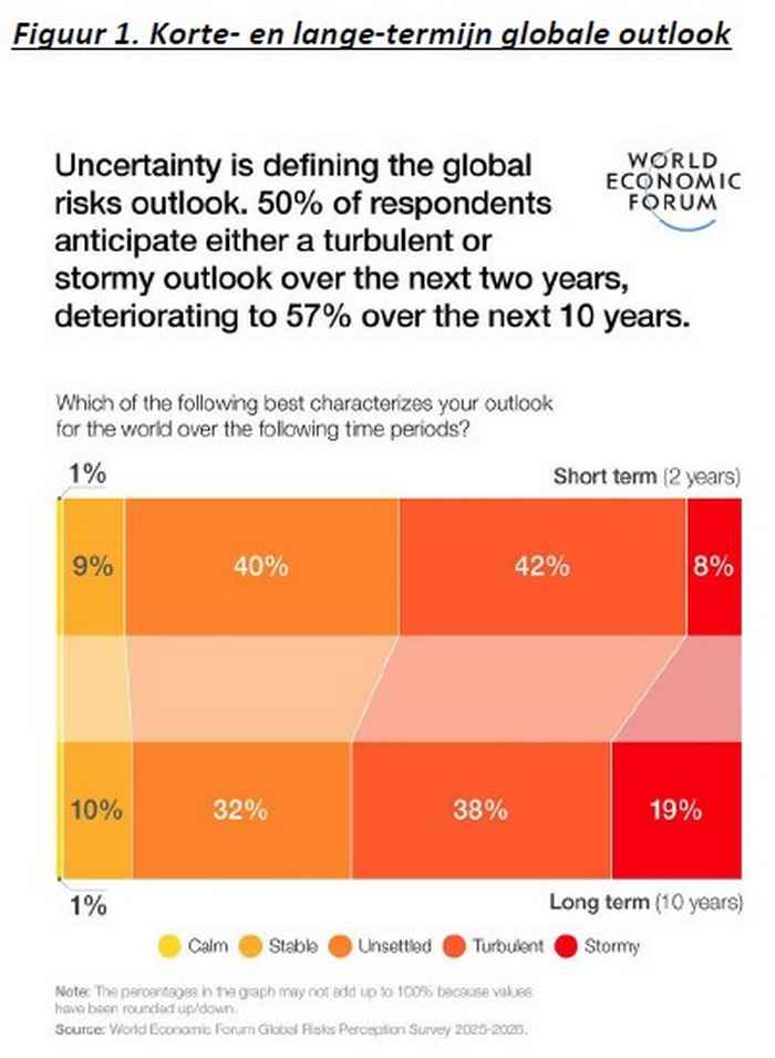 Wereldwijde risico's gerangschikt naar ernst op korte en lange termijn